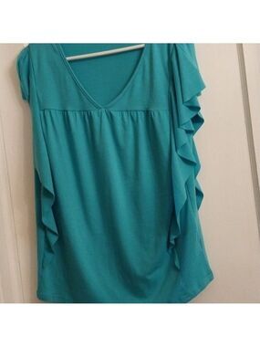 KOJOOIN Aqua  Flutter Sleeve Ruffle Summer Tops for Women    NWT Size L